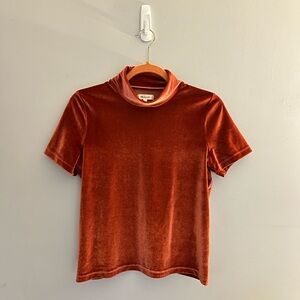 Madewell Velvet Short Sleeve Top in Rust